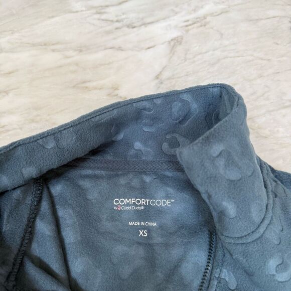 Comfort Code Leopard-Embossed Fleece Quarter Zip Pullover teal blue XS NWT - Picture 5 of 9